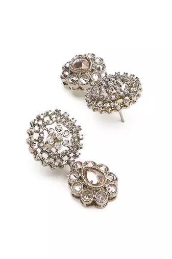 round and flower design 2 layer necklace antique gold plated long haram jewellery set for women