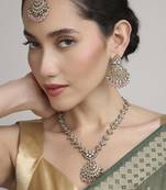 stylish flower and chandelier design kundan antique gold plated long haram jewellery set for women