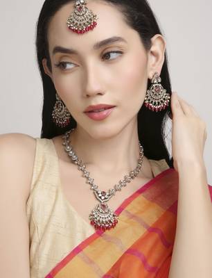 superb flower and chandelier design kundan antique gold plated long haram jewellery set for women 2