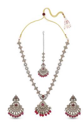 superb flower and chandelier design kundan antique gold plated long haram jewellery set for women 3