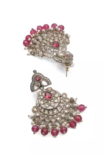 superb flower and chandelier design kundan antique gold plated long haram jewellery set for women