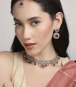 modern square and round shape kundan antique gold plated choker jewellery set for women