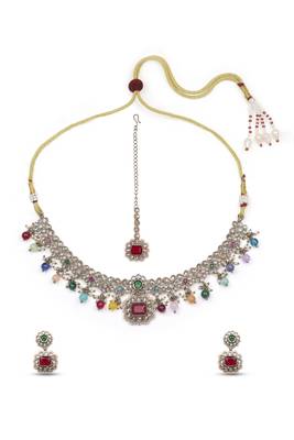 modern square and round shape kundan antique gold plated choker jewellery set for women 3