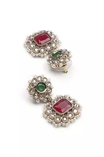 modern square and round shape kundan antique gold plated choker jewellery set for women
