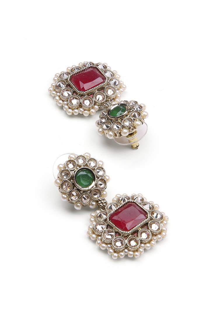modern square and round shape kundan antique gold plated choker jewellery set for women
