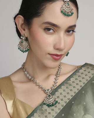 creative oval and flower chandelier shape kundan antique gold plated choker jewellery set for women 1