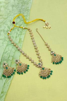 creative oval and flower chandelier shape kundan antique gold plated choker jewellery set for women 2