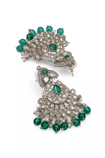 creative oval and flower chandelier shape kundan antique gold plated choker jewellery set for women