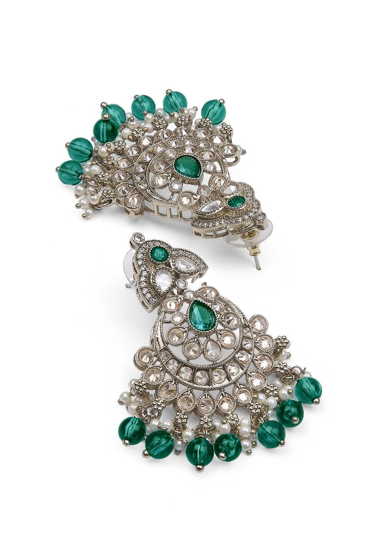 creative oval and flower chandelier shape kundan antique gold plated choker jewellery set for women