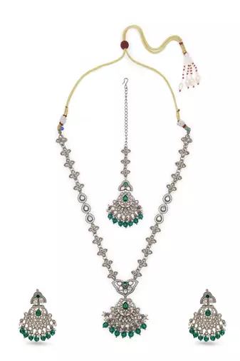 creative oval and flower chandelier shape kundan antique gold plated choker jewellery set for women