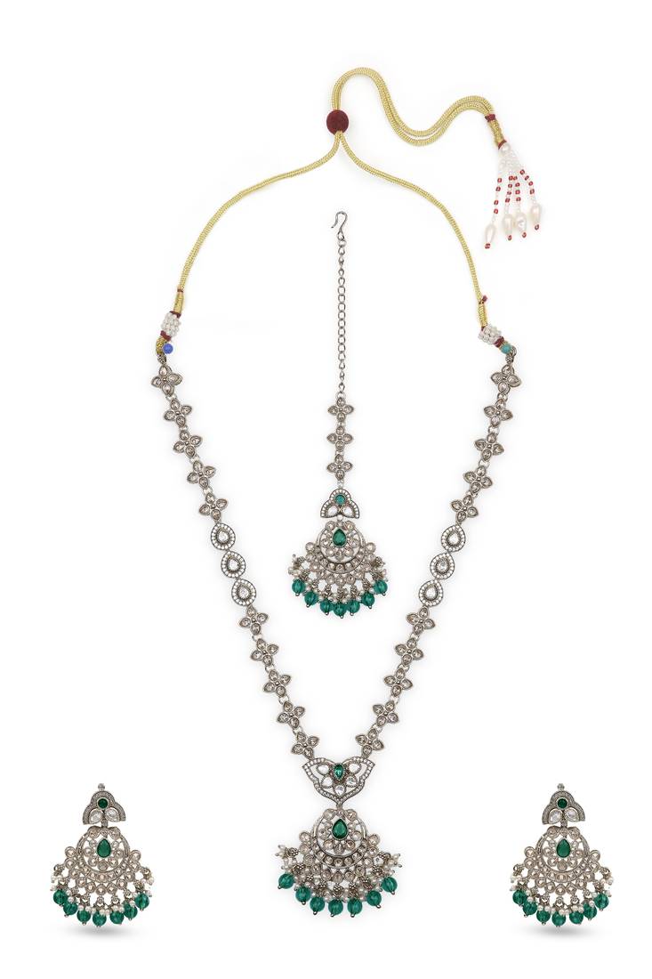 creative oval and flower chandelier shape kundan antique gold plated choker jewellery set for women