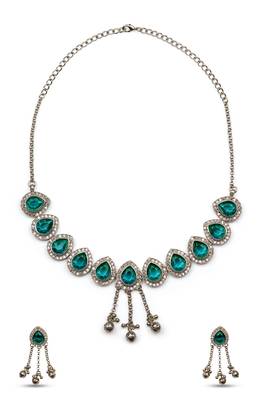 attractive oval shape green kundan antique gold plated choker necklace set for women 3