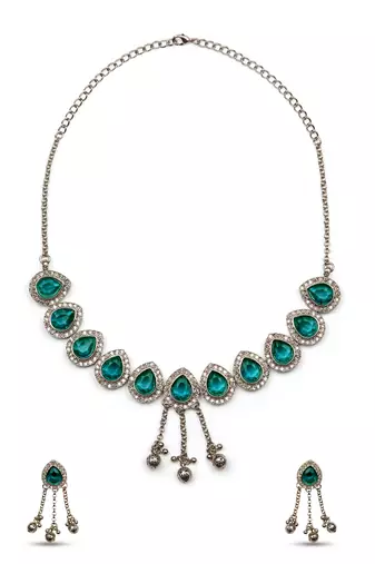 attractive oval shape green kundan antique gold plated choker necklace set for women