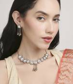 graceful oval shape white kundan antique gold plated choker necklace set for women