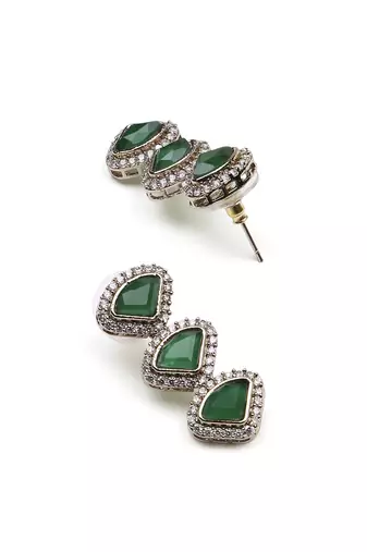 lavish traingle shape green kundan brass antique gold plated choker necklace set for women