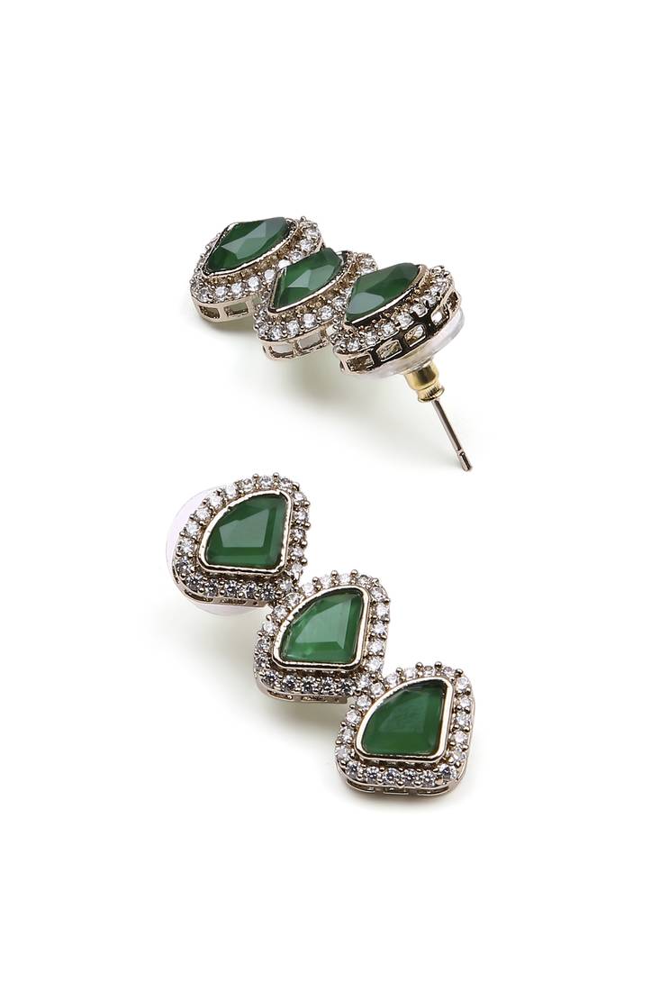 lavish traingle shape green kundan brass antique gold plated choker necklace set for women