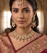 splendid oval and leaf shape pink pearl kundan gold plated choker jewellery set for women