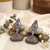 Oxidized silver ethnic jhumka earrings with pink & green stones