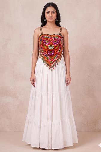 white rayon lehenga choli with multicolor embroidery