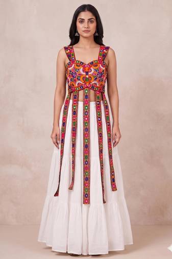 white rayon lehenga choli with embroidered detail