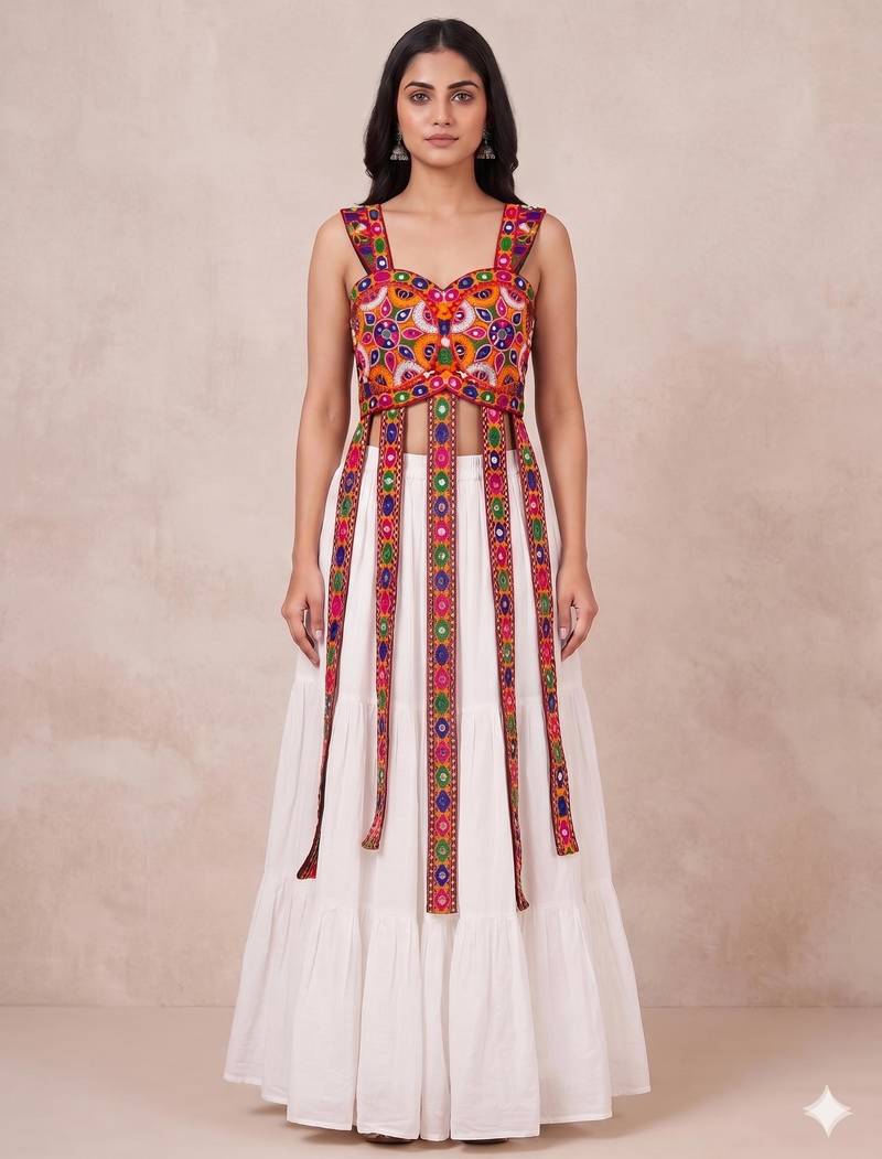white rayon plain lehenga choli