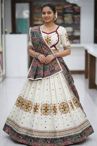 white rayon embroidered lehenga choli