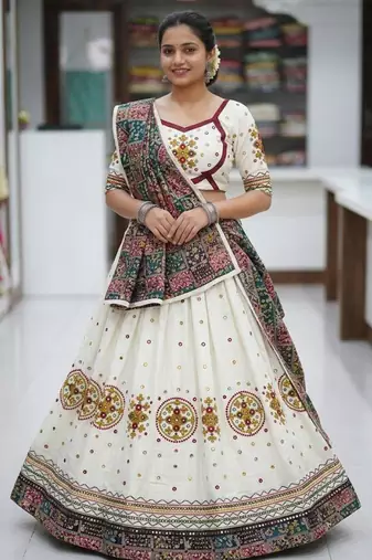white rayon embroidered lehenga choli