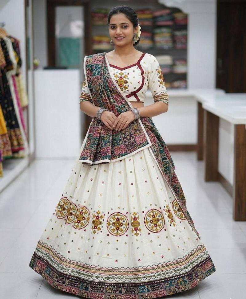 white rayon embroidered lehenga choli