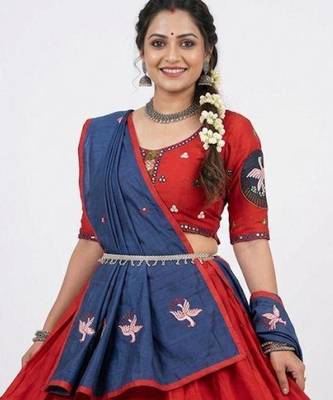 red rayon embroidered lehenga choli 1