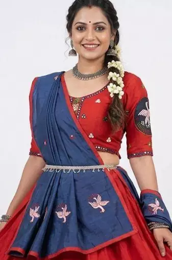 red rayon embroidered lehenga choli