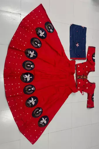 red rayon embroidered lehenga choli