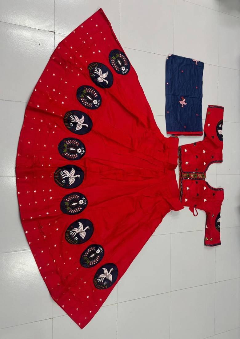 red rayon embroidered lehenga choli