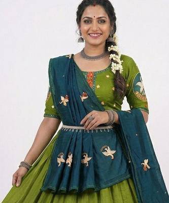 green rayon embroidered lehenga choli 1