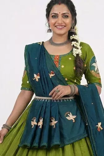 green rayon embroidered lehenga choli