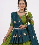 green rayon embroidered lehenga choli