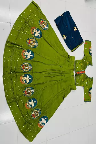 green rayon embroidered lehenga choli