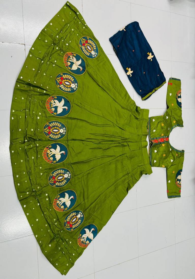 green rayon embroidered lehenga choli