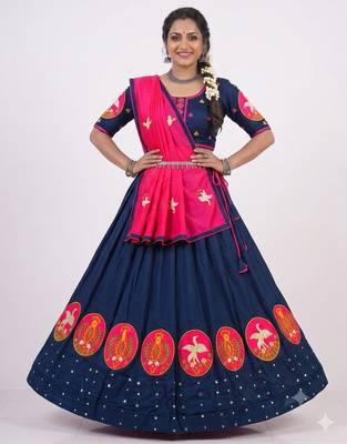 dark blue rayon embroidered lehenga choli 1