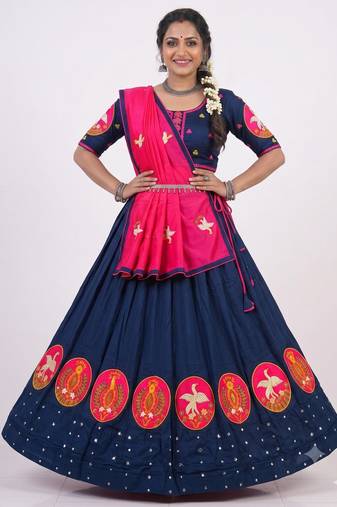 dark blue rayon embroidered lehenga choli