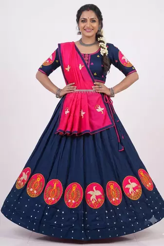 dark blue rayon embroidered lehenga choli