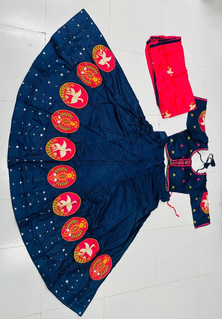 dark blue rayon embroidered lehenga choli