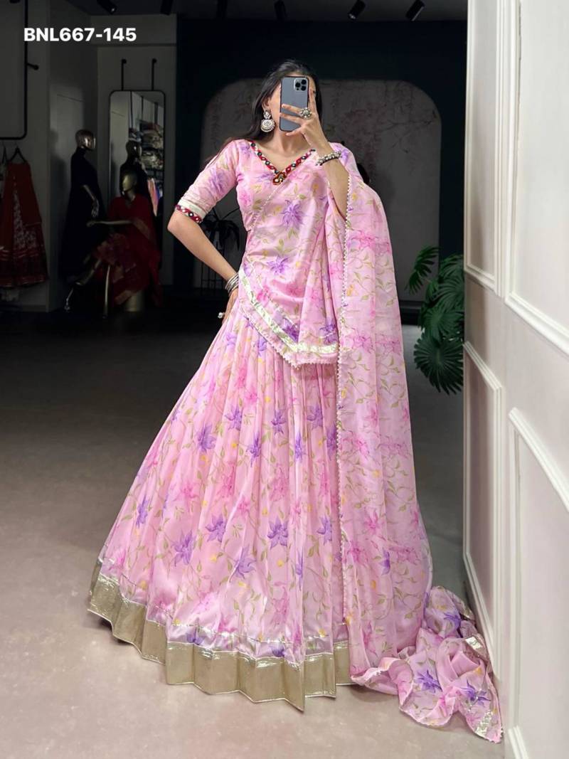 baby pink art silk printed lehenga choli