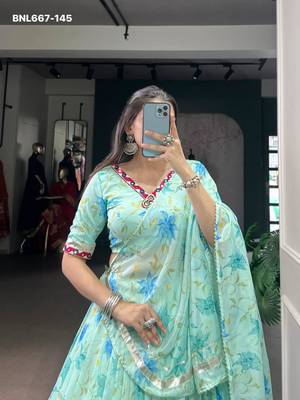 blue art silk printed lehenga choli 3
