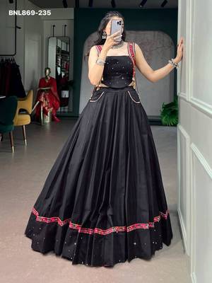 black cotton embroidered lehenga choli 1