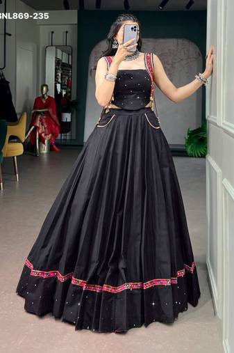 black cotton embroidered lehenga choli