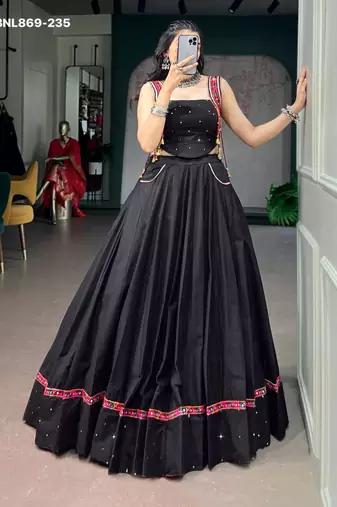 black cotton embroidered lehenga choli