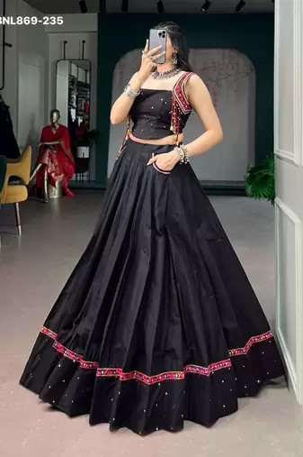 black cotton embroidered lehenga choli