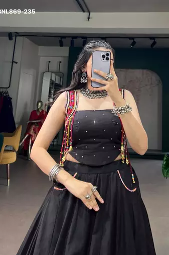 black cotton embroidered lehenga choli