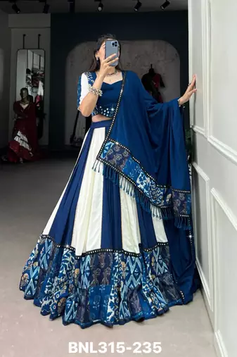 royal blue rayon printed lehenga choli