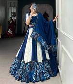 royal blue rayon printed lehenga choli